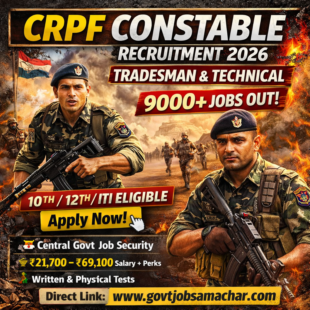 CRPF Constable (Tradesman & Technical) Recruitment 2026 – Apply Online for 9195 Constable Tradesman Posts