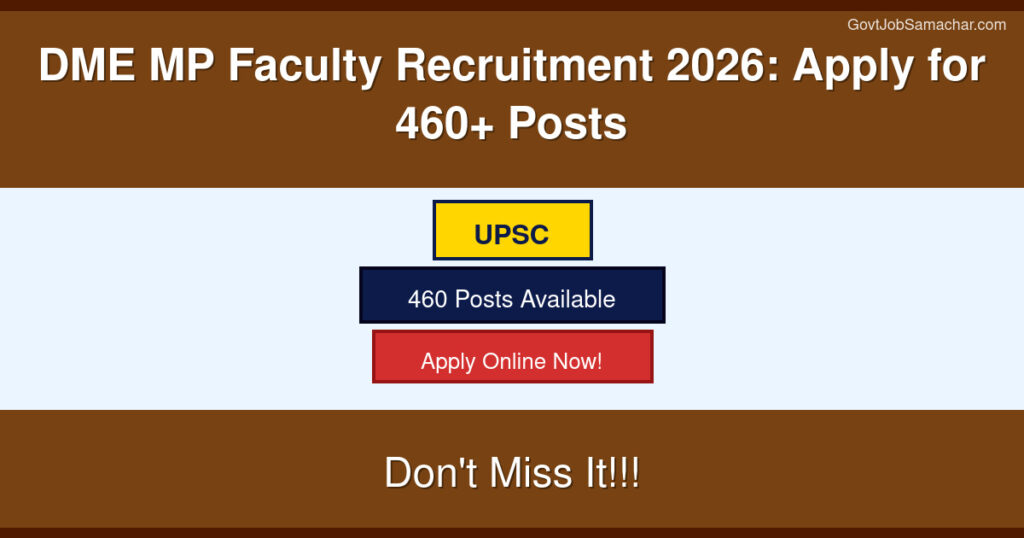 DME MP Faculty Recruitment 2026: Apply for 460+ Posts