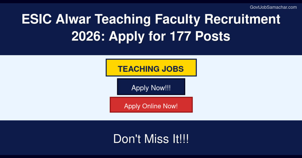 ESIC Alwar Teaching Faculty Recruitment 2026: Apply for 177 Posts