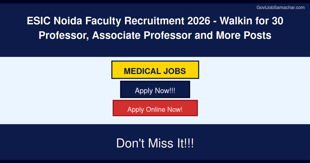 ESIC Noida Faculty Recruitment 2026 – Walkin for 30 Professor, Associate Professor and More Posts