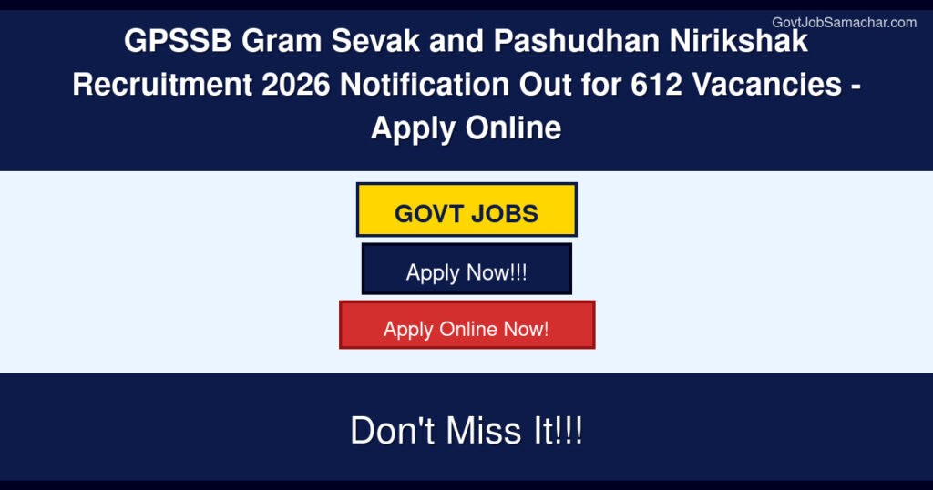 GPSSB Gram Sevak and Pashudhan Nirikshak Recruitment 2026 Notification Out for 612 Vacancies – Apply Online