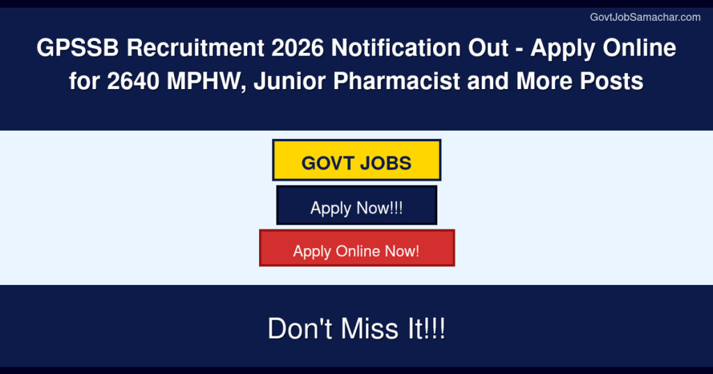 GPSSB Recruitment 2026 Notification Out – Apply Online for 2640 MPHW, Junior Pharmacist and More Posts