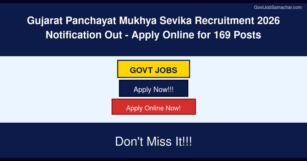 Gujarat Panchayat Mukhya Sevika Recruitment 2026 Notification Out – Apply Online for 169 Posts