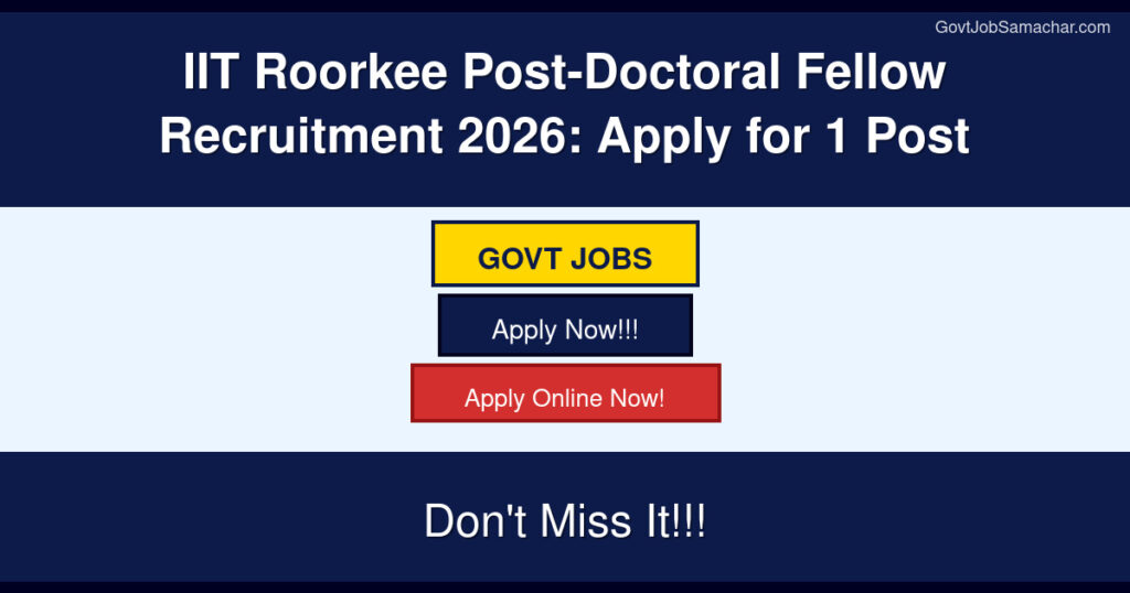 IIT Roorkee Post-Doctoral Fellow Recruitment 2026: Apply for 1 Post