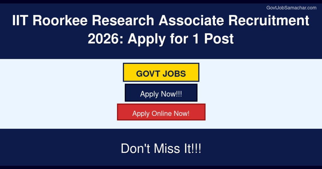 IIT Roorkee Research Associate Recruitment 2026: Apply for 1 Post