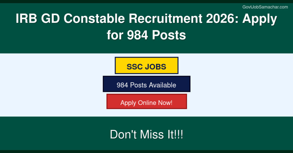 IRB GD Constable Recruitment 2026: Apply for 984 Posts