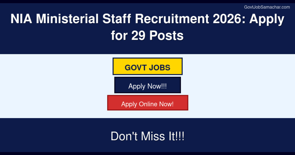 NIA Ministerial Staff Recruitment 2026: Apply for 29 Posts