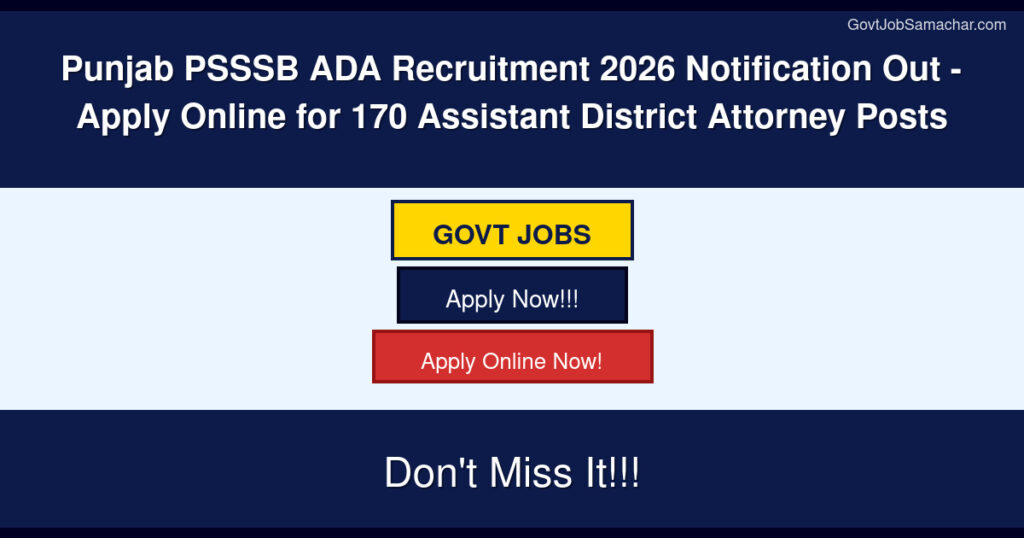 Punjab PSSSB ADA Recruitment 2026 Notification Out – Apply Online for 170 Assistant District Attorney Posts