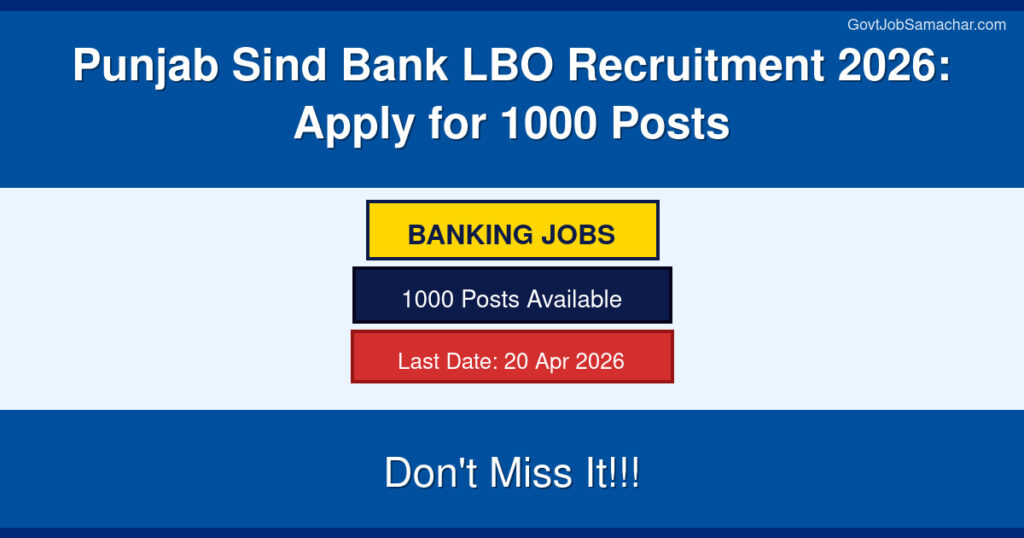 Punjab Sind Bank LBO Recruitment 2026: Apply for 1000 Posts