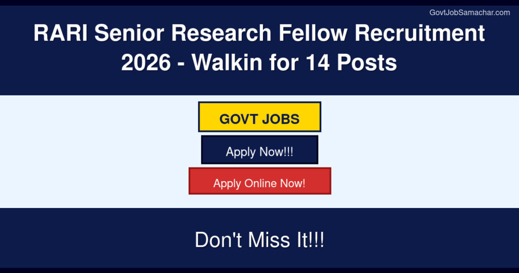 RARI Senior Research Fellow Recruitment 2026 – Walkin for 14 Posts