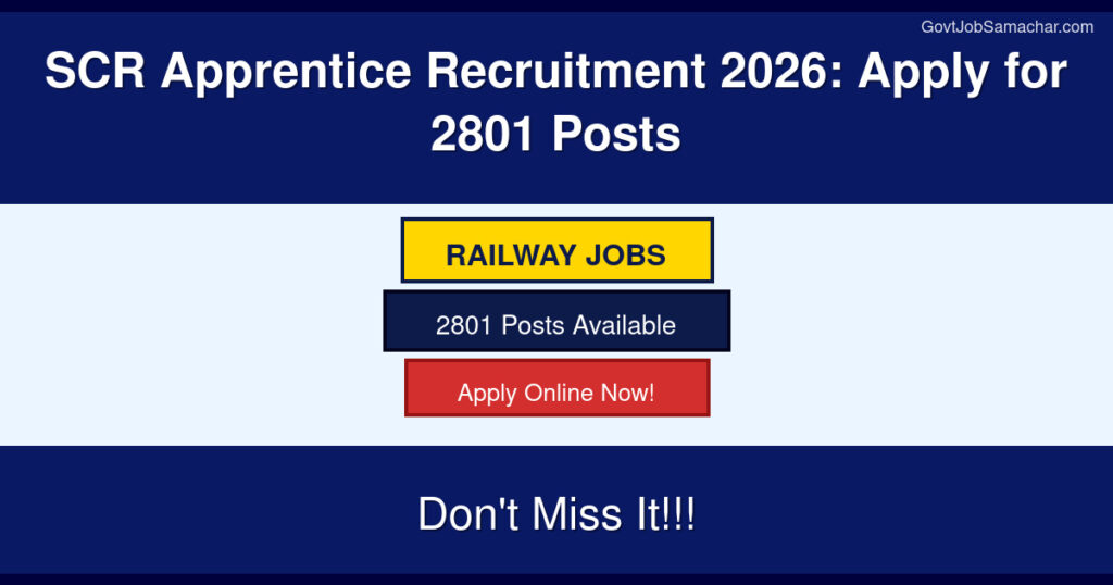 SCR Apprentice Recruitment 2026: Apply for 2801 Posts