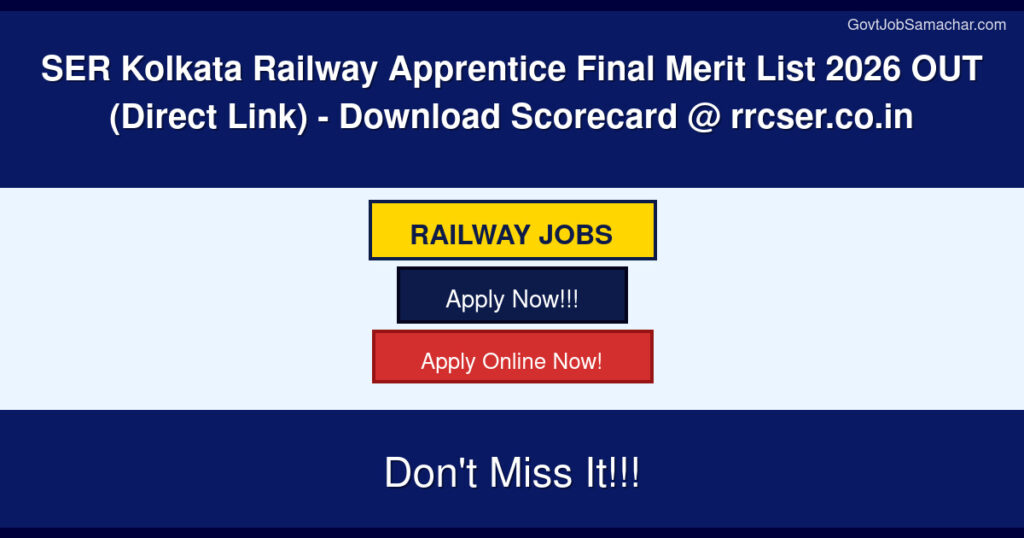 SER Kolkata Railway Apprentice Final Merit List 2026 OUT