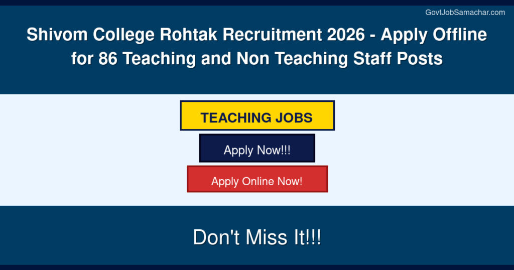 Shivom College Rohtak Recruitment 2026 – Apply Offline for 86 Teaching and Non Teaching Staff Posts