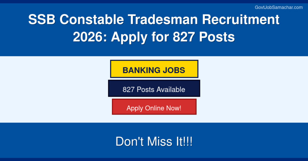 SSB Constable Tradesman Recruitment 2026: Apply for 827 Posts
