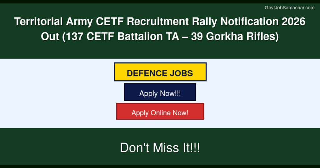 Territorial Army CETF Recruitment Rally Notification 2026 Out (137 CETF Battalion TA – 39 Gorkha Rifles)