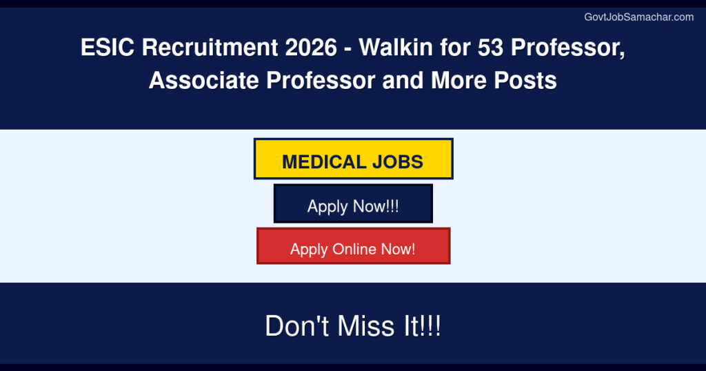 ESIC Recruitment 2026 – Walkin for 53 Professor, Associate Professor and More Posts