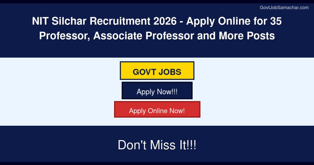 NIT Silchar Recruitment 2026 – Apply Online for 35 Professor, Associate Professor and More Posts