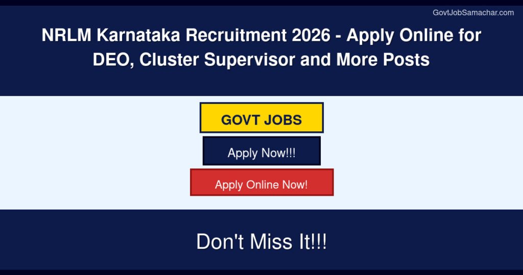 NRLM Karnataka Recruitment 2026 – Apply Online for DEO, Cluster Supervisor and More Posts