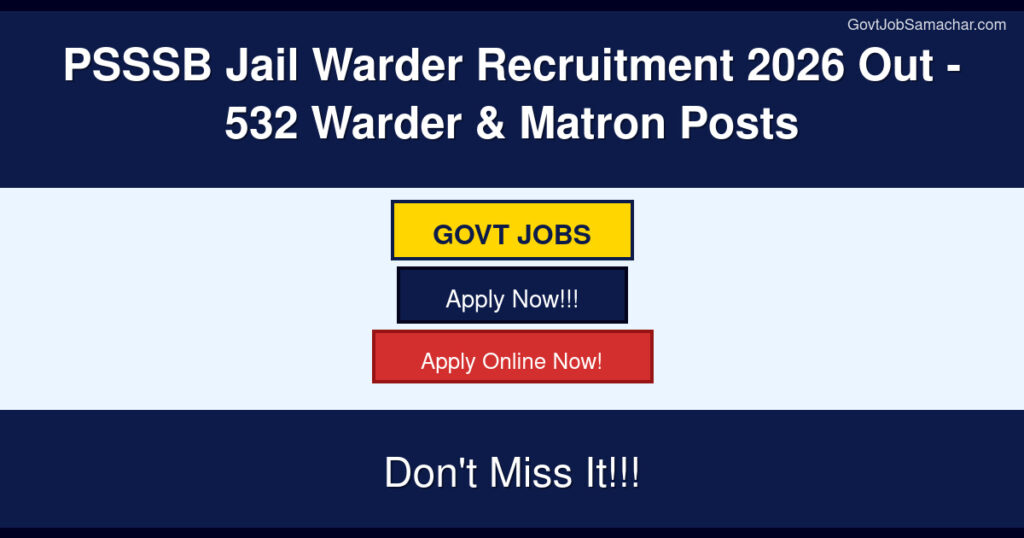 PSSSB Jail Warder Recruitment 2026 Out – 532 Warder & Matron Posts