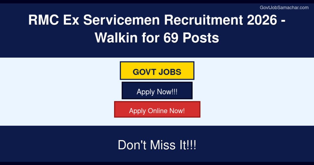 RMC Ex Servicemen Recruitment 2026 – Walkin for 69 Posts
