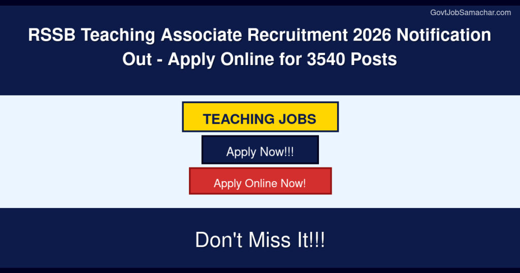 RSSB Teaching Associate Recruitment 2026 Notification Out – Apply Online for 3540 Posts