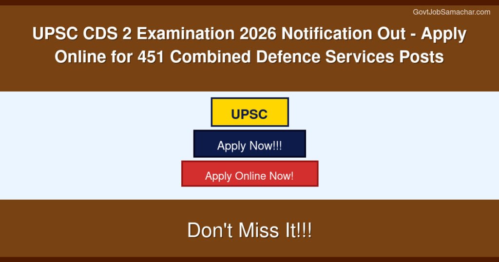 UPSC CDS 2 Examination 2026 Notification Out – Apply Online for 451 Combined Defence Services Posts